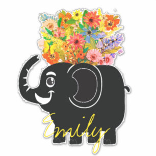Olifant en bloemen gepersonaliseerd sticker
