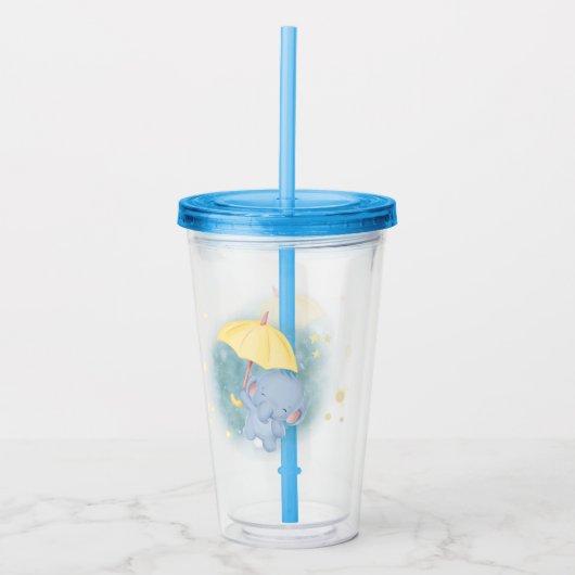 Olifant en gele paraplu acryl drinkbeker (Voorkant)