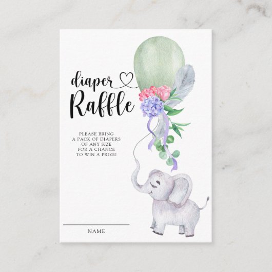 Olifant en groene ballon luier loterij informatiekaartje (Voorkant)