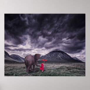 olifant en jongen boeddah surrealistische poster v