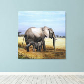 Olifant en kalf olieverfschilderij canvas afdruk (Insitu (Houten vloer))