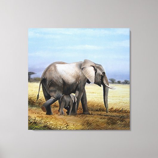 Olifant en kalf olieverfschilderij canvas afdruk (Voorkant)