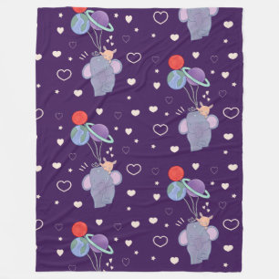 Olifant en Konijn Ruimtereis met Ballon   Whimsica Fleece Deken