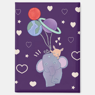 Olifant en Konijn Ruimtereis met Ballon Whimsica Magneet