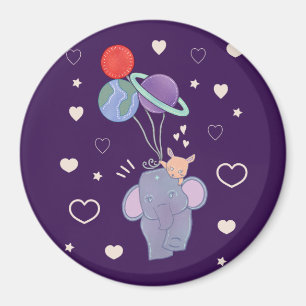 Olifant en Konijn Ruimtereis met Ballon Whimsica Magneet