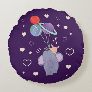 Olifant en Konijn Ruimtereis met Ballon Whimsica Rond Kussen