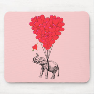 Olifant en rode hartballonnen muismat