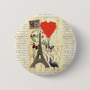  olifant en rode hartballonnen ronde button 5,7 cm