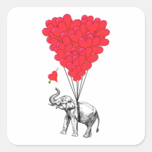 Olifant en rode hartballonnen vierkante sticker