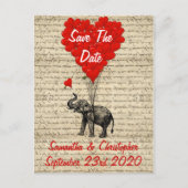 Olifant en rood hart slaan de datum op aankondigingskaart (Voorkant)