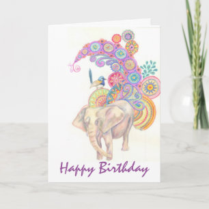 Olifant en vogel verjaardagskaart kaart