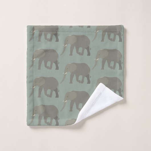 Olifant Exotisch Dier Patroon Sage Groen Bad Handdoek (Wasdoekje)