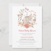 Olifant  gebladerte koraal virtueel Baby shower Kaart (Voorkant)