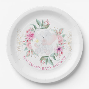 Olifant Gepersonaliseerd meisje baby shower Papieren Bordje