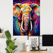 Olifant geschilderd in heldere kleuren poster (Thuiskantoor)