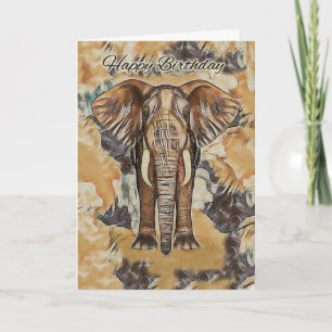 Olifant, geschilderde verjaardag Wenskaart Print Kaart