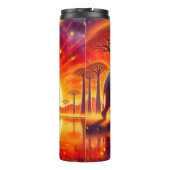 Olifant gesilhouet tegen vurige zonsondergang thermosbeker (Achterkant)