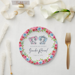 Olifant Geslacht Onthullen Baby shower Blauw en Ro Papieren Bordje