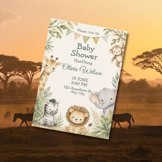 Olifant Giraffe Leeuw Zebra Neutrale Baby Shower
