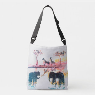 Olifant, Giraffe Sunset Art gepersonaliseerd Crossbody Tas