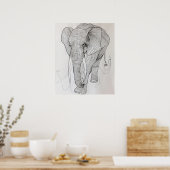Olifant golvende minimalistische lijnkunst poster (Keuken)