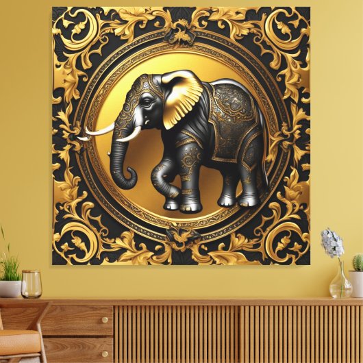 Olifant gouden sierlijke lijst canvas afdruk (Insitu (Woonkamer))