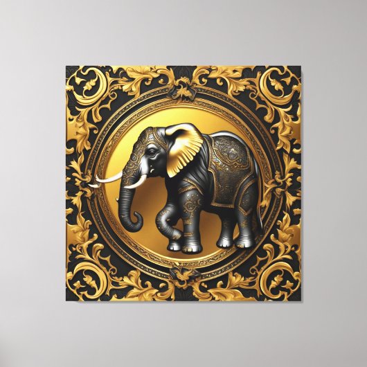 Olifant gouden sierlijke lijst canvas afdruk (Voorkant)
