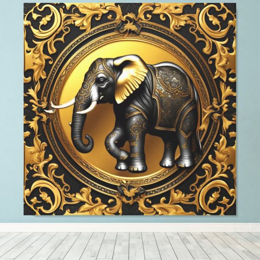 Olifant gouden sierlijke lijst canvas afdruk (Insitu (Houten vloer))