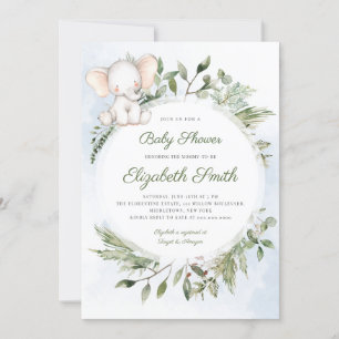 Olifant groen bladeren jongen blauw Baby shower Kaart