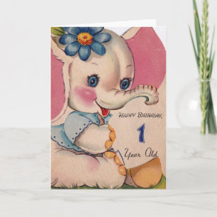 olifant Happy Birthday 1 jaar oud in 1950 Kaart