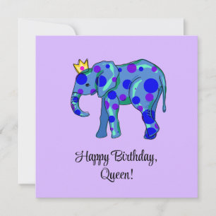 Olifant Happy Birthday Queen Flat Kaart
