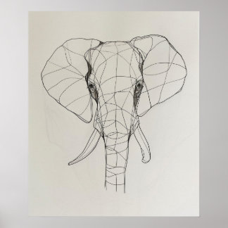Olifant Head minimalistische lijnkunst Poster
