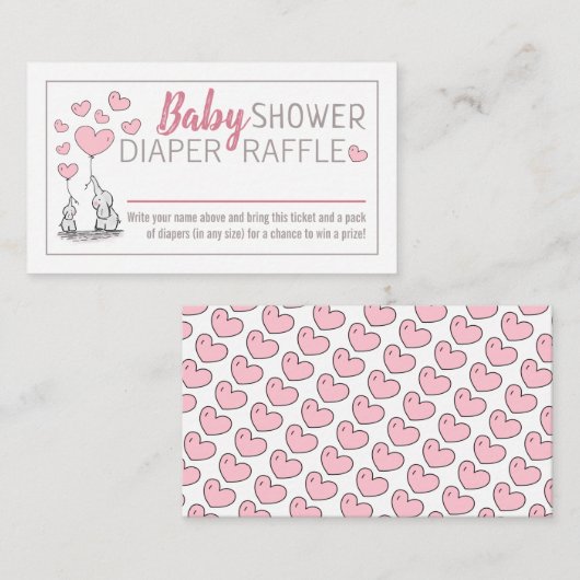 Olifant Hearts Baby shower Luier Raffle Informatiekaartje (Voorkant / Achterkant)