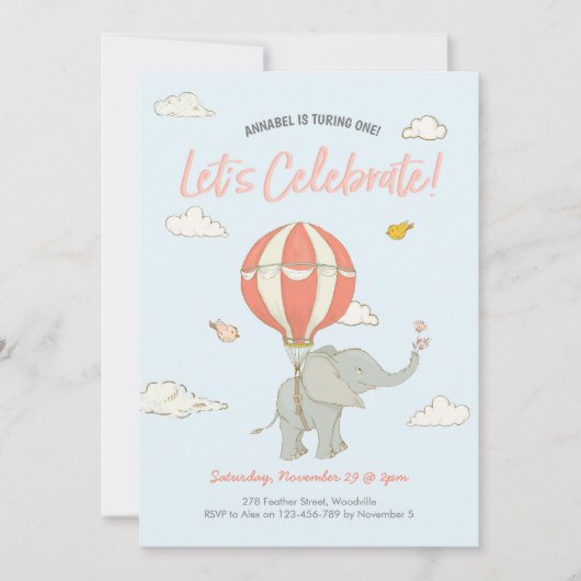 Olifant Heet Lucht Ballon Verjaardagsuitnodiging Kaart (Voorkant)