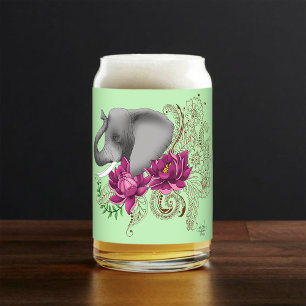 Olifant Henna Lotus Bloemen Blikvorm Glas