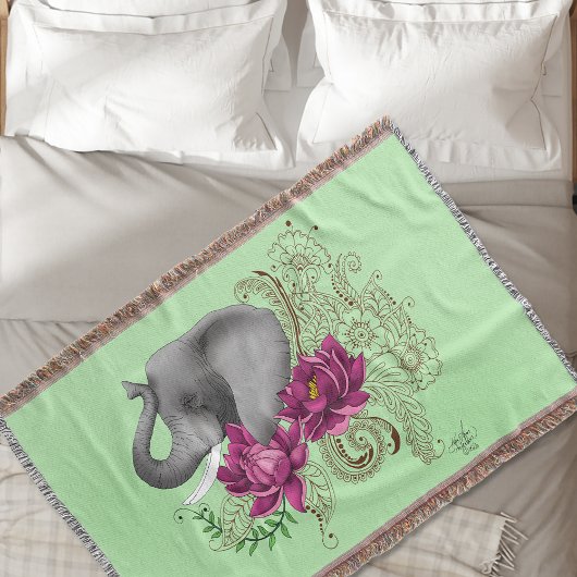 Olifant Henna Lotus Bloemen Deken