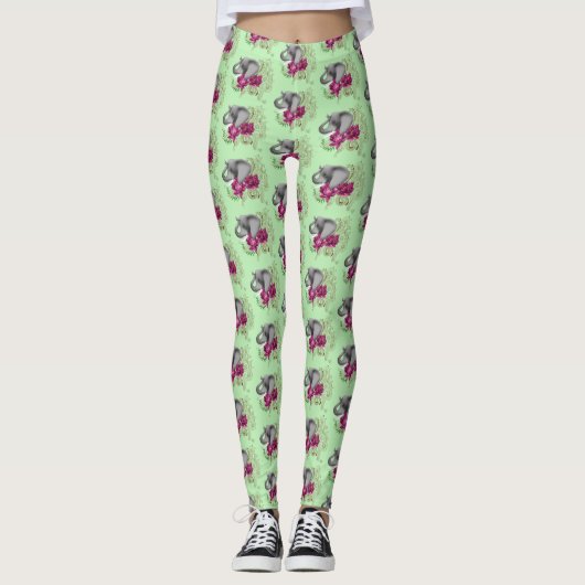 Olifant Henna Lotus Bloemen Leggings (Voorkant)