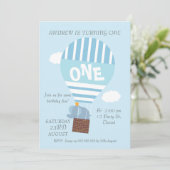 Olifant hete luchtballon 1e verjaardag uitnodiging (Staand voorkant)