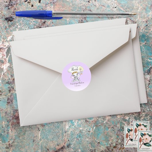 Olifant Hete Luchtballon Paarse Dank u Favor Ronde Sticker