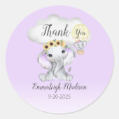 Olifant Hete Luchtballon Paarse Dank u Favor Ronde Sticker (Voorkant)