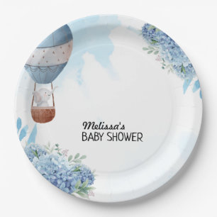 Olifant heteluchtballon blauwe hortensia op maat papieren bordje