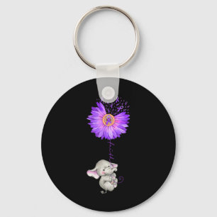 Olifant Hold Paarse Zonnebloem Fibromyalgie Awaren Sleutelhanger