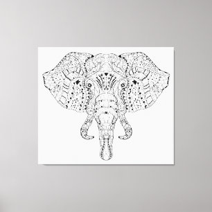 Olifant hoofd doedel schets 6 canvas afdruk