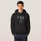 Olifant Hoofdtelefoon Kunstwerk Muziek Dier Bloem Hoodie (Voorkant volledig)