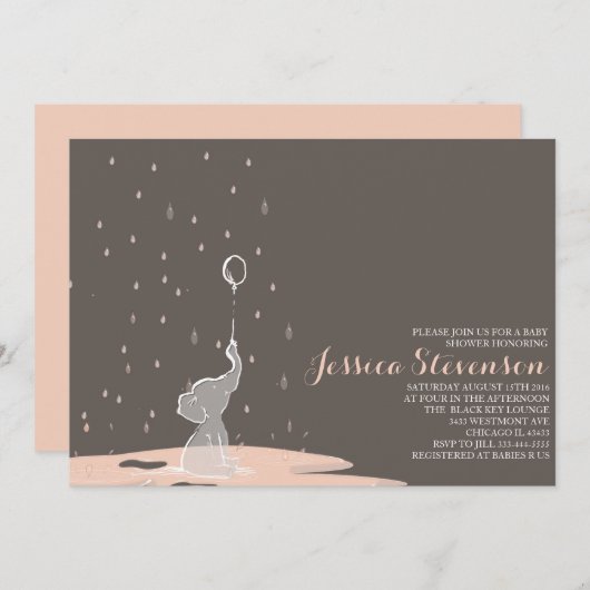 Olifant houdt Ballon baby shower uitnodiging (Voorkant / Achterkant)