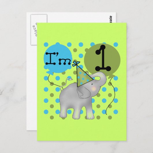 Olifant Ik ben 1 Eerste Verjaardag Tshirts en Gesc Briefkaart (Voorkant / Achterkant)
