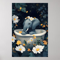 Olifant in badkuip poster, grappige dierposter