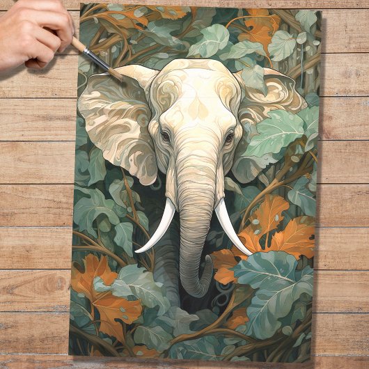 Olifant in bladeren 3 Decoupage papier