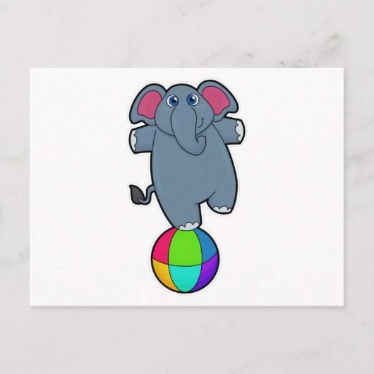 Olifant in circus met circusbal briefkaart (Voorkant)