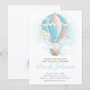 Olifant in hete luchtballon baby shower uitnodigin kaart